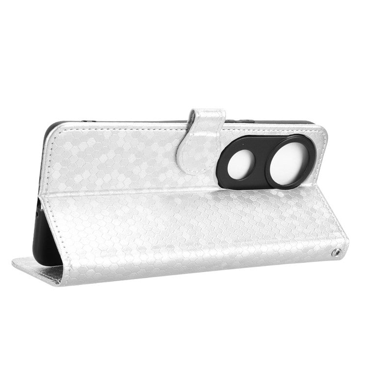 For vivo V50 5G Wallet Case Dot Pattern Imprint PU Leather Phone Cover - Silver