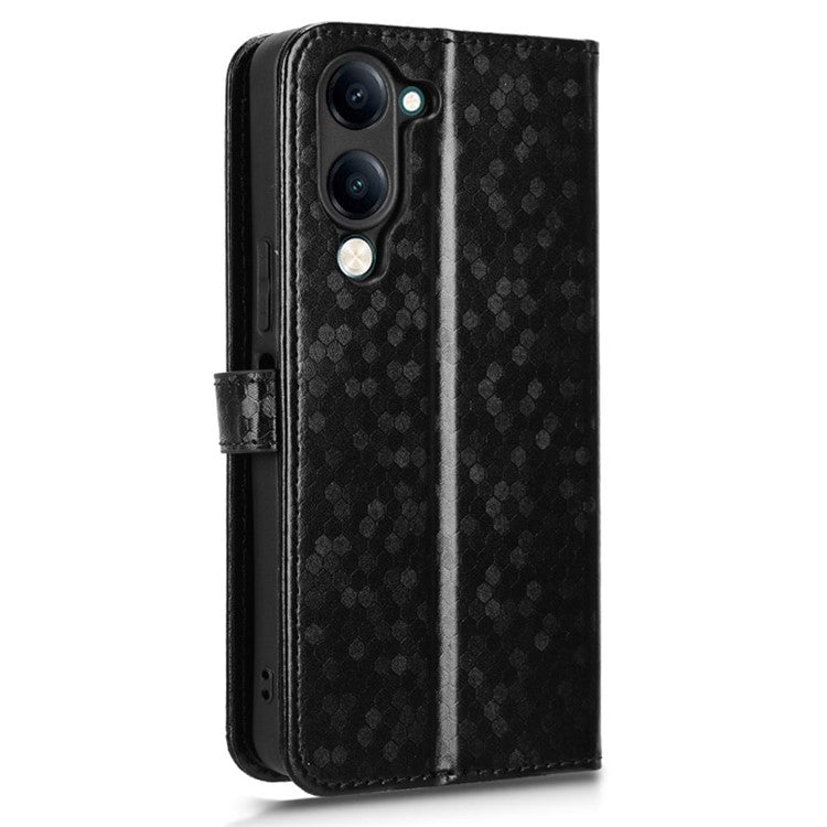 For vivo Y04 4G  /  Y29s 5G Wallet Case Dot Pattern Imprint PU Leather Phone Cover - Black