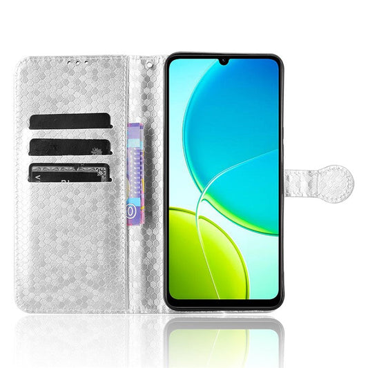 For vivo Y04 4G  /  Y29s 5G Wallet Case Dot Pattern Imprint PU Leather Phone Cover - Silver