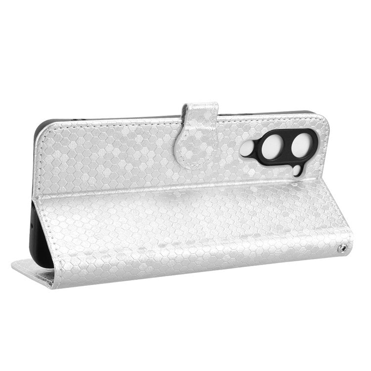 For vivo Y04 4G  /  Y29s 5G Wallet Case Dot Pattern Imprint PU Leather Phone Cover - Silver