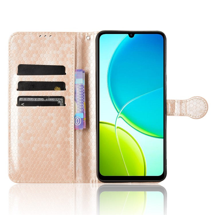 For vivo Y04 4G  /  Y29s 5G Wallet Case Dot Pattern Imprint PU Leather Phone Cover - Rose Gold
