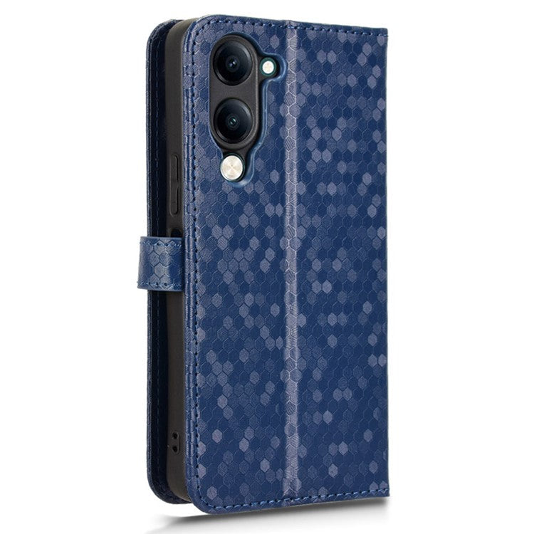 For vivo Y04 4G  /  Y29s 5G Wallet Case Dot Pattern Imprint PU Leather Phone Cover - Dark Blue