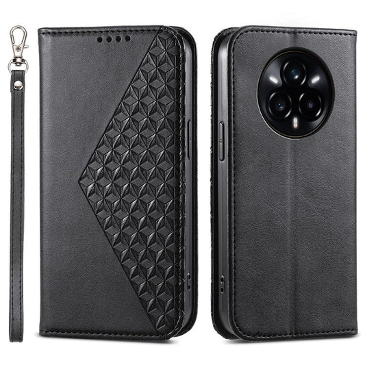For Realme 14 Pro+ 5G Case Calf Texture PU Leather Phone Cover with Wallet - Black