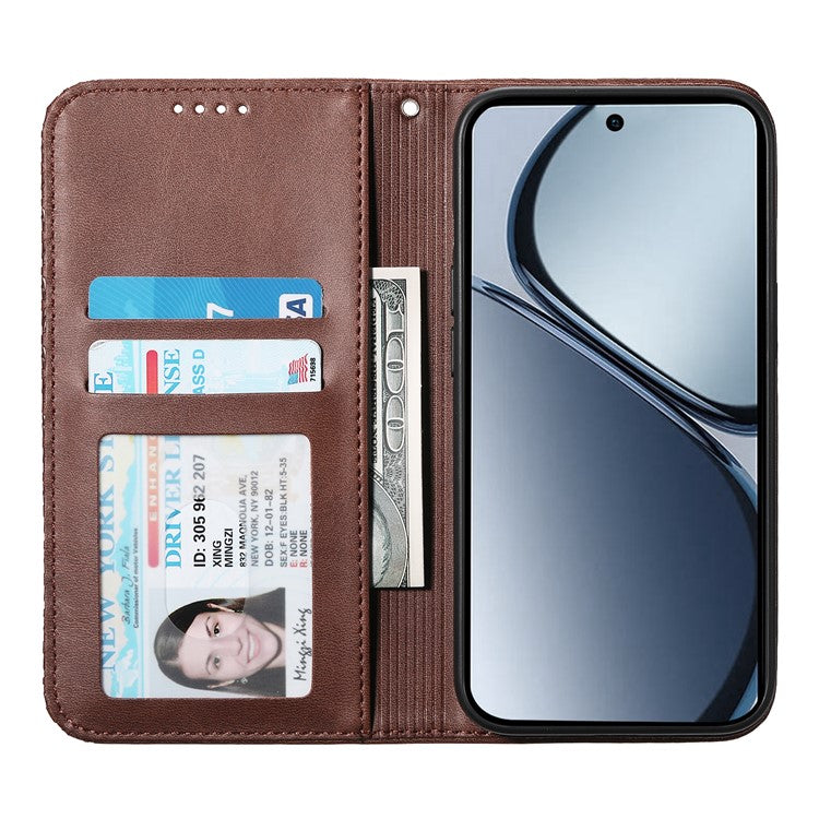 For Realme 14 Pro+ 5G Case Calf Texture PU Leather Phone Cover with Wallet - Brown