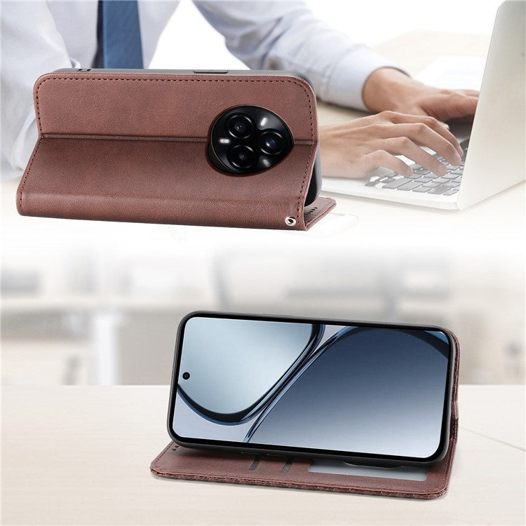 For Realme 14 Pro+ 5G Case Calf Texture PU Leather Phone Cover with Wallet - Brown