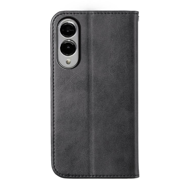 For Samsung Galaxy S25 Edge Case Calf Texture PU Leather Phone Cover with Wallet - Black