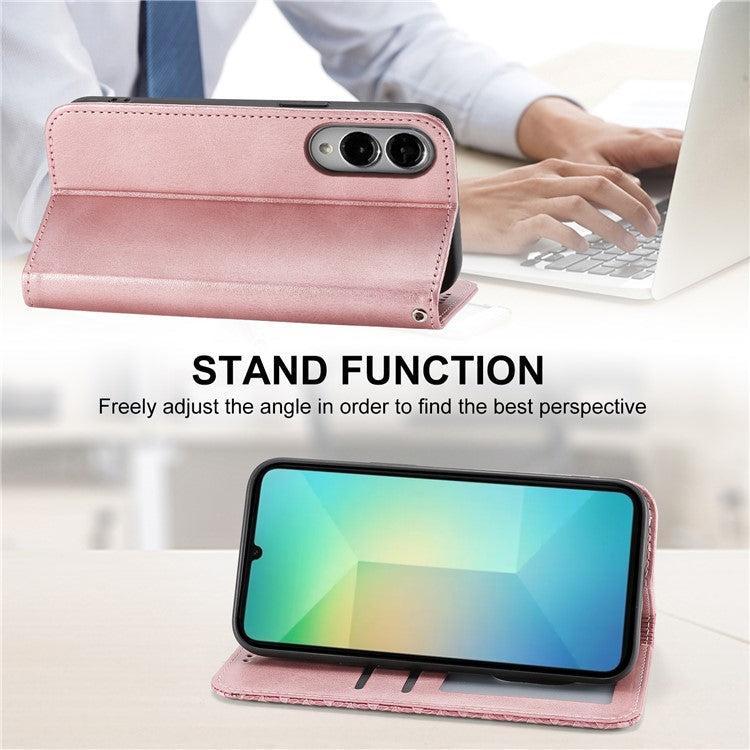 For Samsung Galaxy S25 Edge Case Calf Texture PU Leather Phone Cover with Wallet - Rose Gold