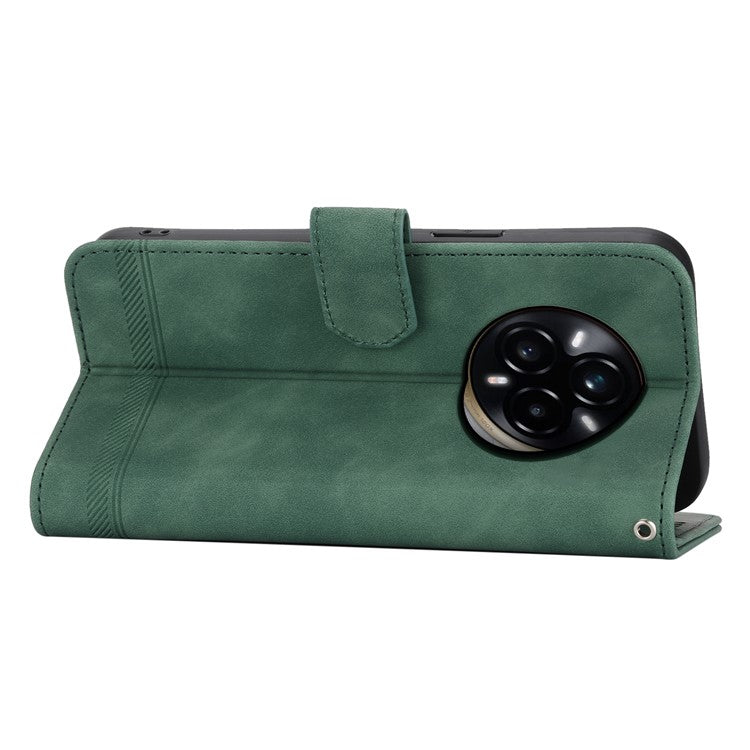 DIERFENG DF-03 For Realme 14 Pro 5G Leather Case Lines Imprint Wallet Phone Cover - Green