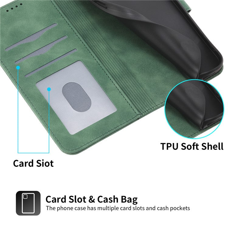 DIERFENG DF-03 For Realme 14 Pro 5G Leather Case Lines Imprint Wallet Phone Cover - Green