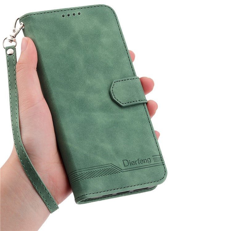 DIERFENG DF-03 For Realme 14 Pro 5G Leather Case Lines Imprint Wallet Phone Cover - Green