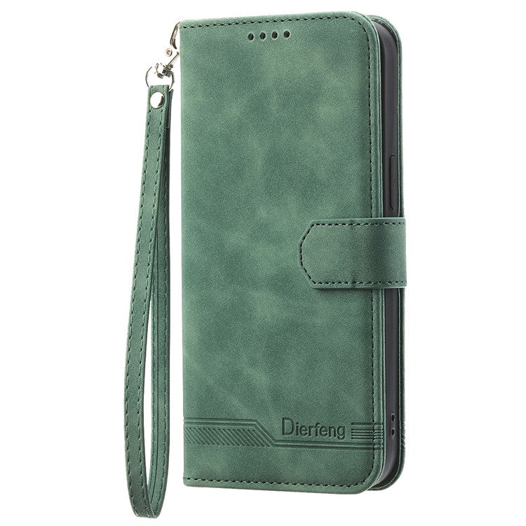 DIERFENG DF-03 For Realme 14 Pro 5G Leather Case Lines Imprint Wallet Phone Cover - Green