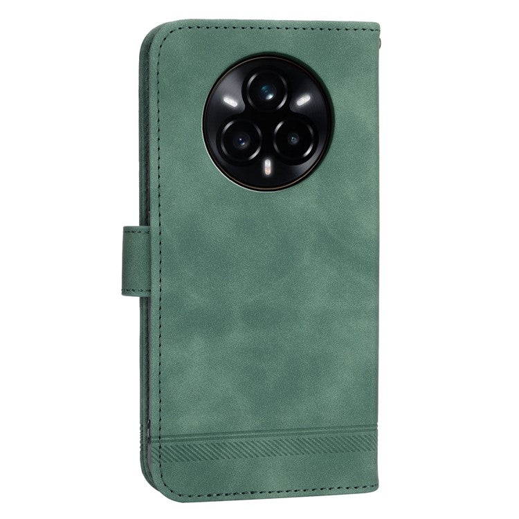 DIERFENG DF-03 For Realme 14 Pro 5G Leather Case Lines Imprint Wallet Phone Cover - Green