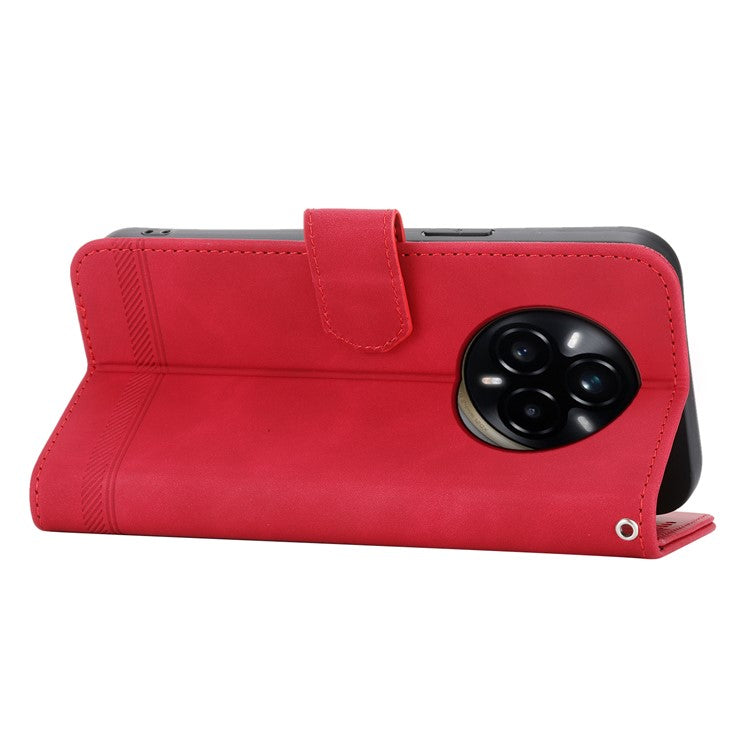 DIERFENG DF-03 For Realme 14 Pro 5G Leather Case Lines Imprint Wallet Phone Cover - Red