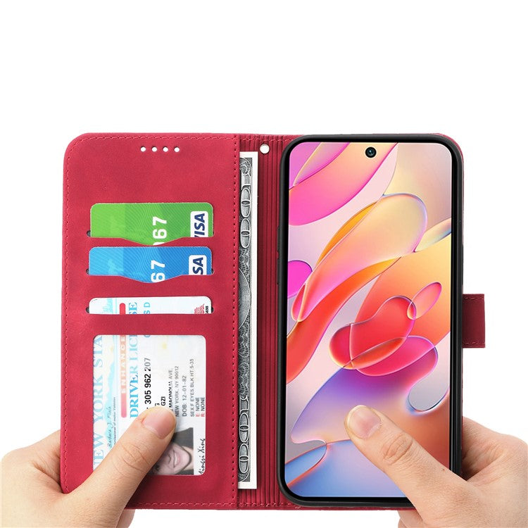 DIERFENG DF-03 For Realme 14 Pro 5G Leather Case Lines Imprint Wallet Phone Cover - Red