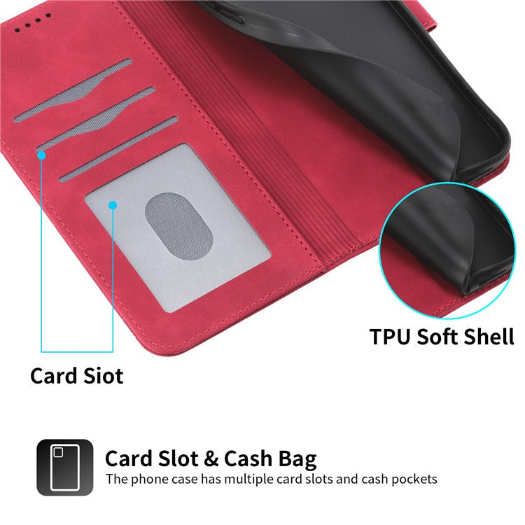 DIERFENG DF-03 For Realme 14 Pro 5G Leather Case Lines Imprint Wallet Phone Cover - Red