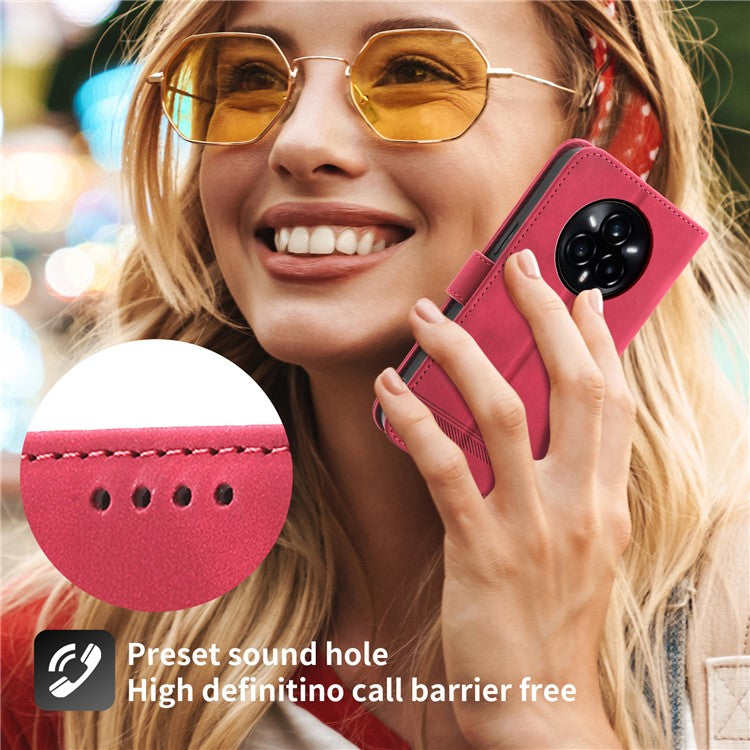 DIERFENG DF-03 For Realme 14 Pro 5G Leather Case Lines Imprint Wallet Phone Cover - Red