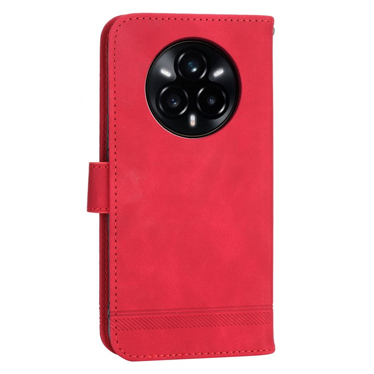 DIERFENG DF-03 For Realme 14 Pro 5G Leather Case Lines Imprint Wallet Phone Cover - Red