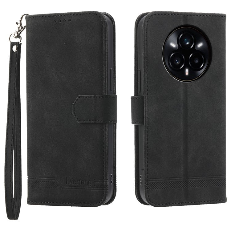 DIERFENG DF-03 For Realme 14 Pro 5G Leather Case Lines Imprint Wallet Phone Cover - Black