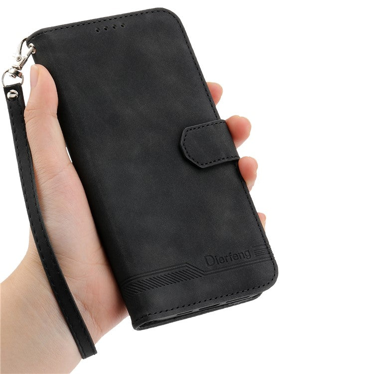 DIERFENG DF-03 For Realme 14 Pro 5G Leather Case Lines Imprint Wallet Phone Cover - Black