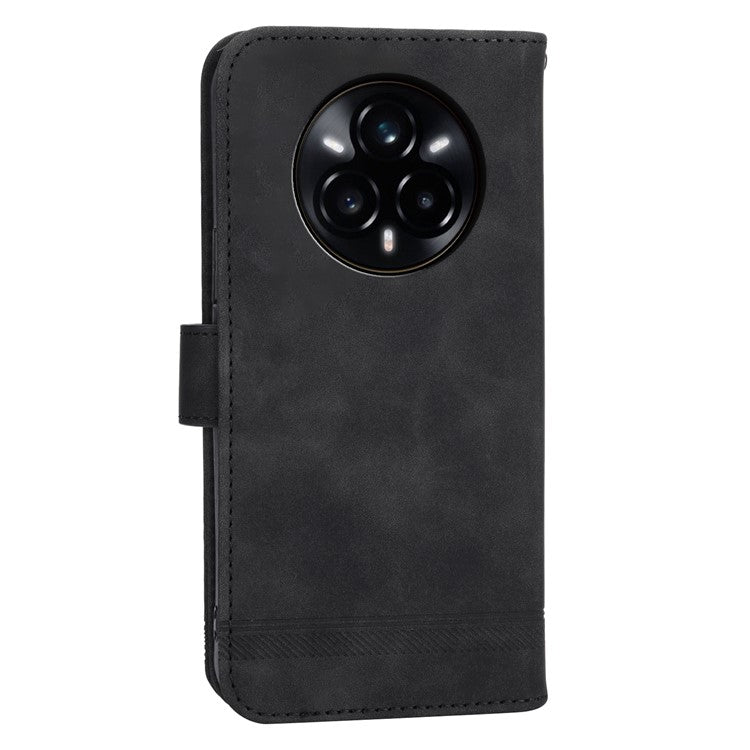 DIERFENG DF-03 For Realme 14 Pro 5G Leather Case Lines Imprint Wallet Phone Cover - Black