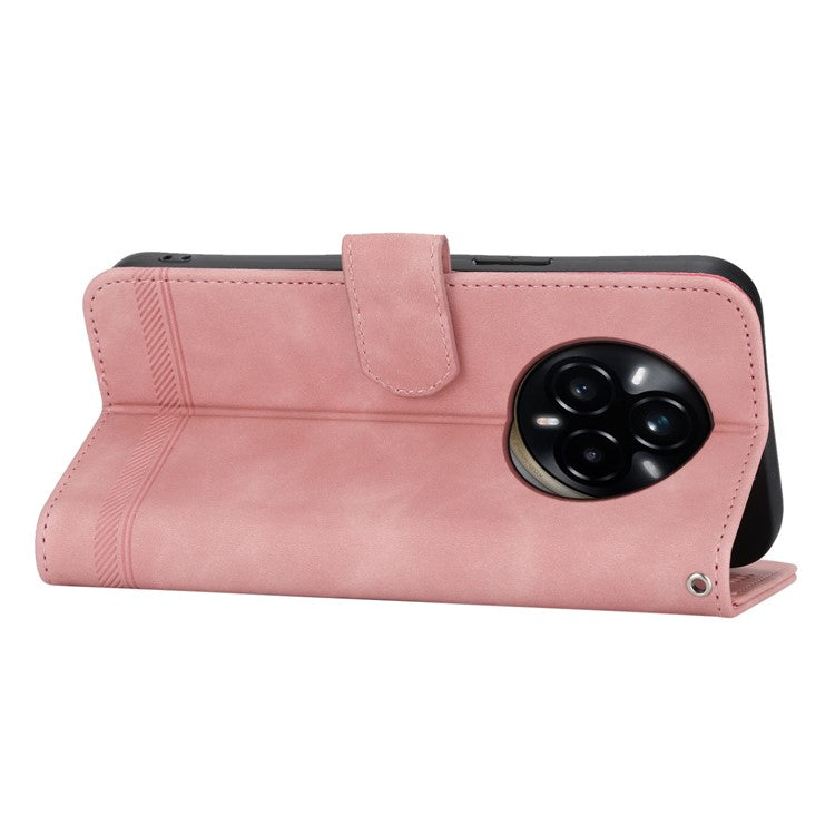 DIERFENG DF-03 For Realme 14 Pro+ 5G Leather Case Lines Imprint Wallet Phone Cover - Pink