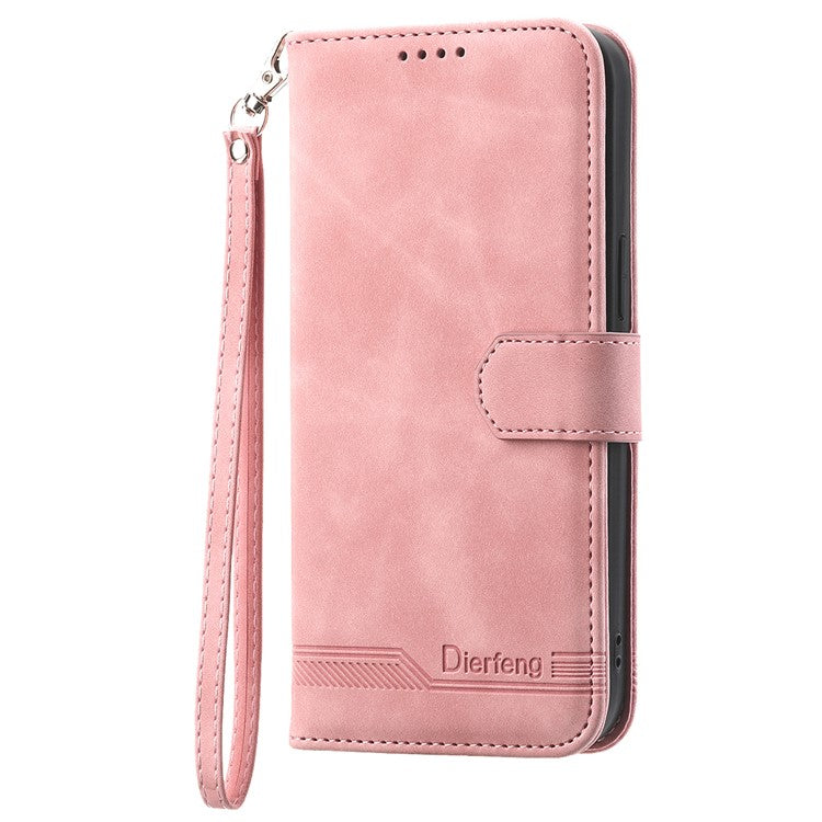 DIERFENG DF-03 For Realme 14 Pro+ 5G Leather Case Lines Imprint Wallet Phone Cover - Pink