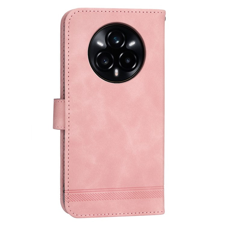 DIERFENG DF-03 For Realme 14 Pro+ 5G Leather Case Lines Imprint Wallet Phone Cover - Pink