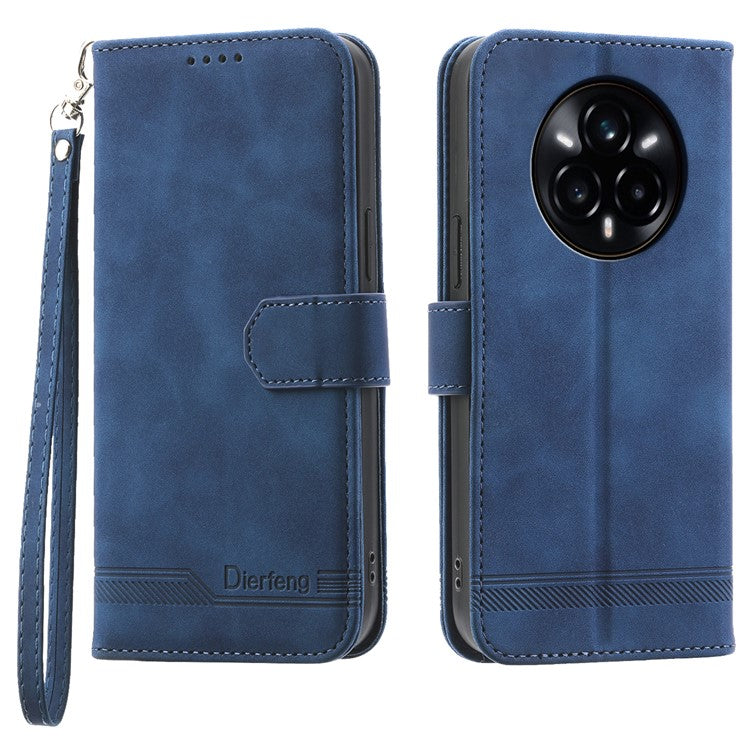 DIERFENG DF-03 For Realme 14 Pro+ 5G Leather Case Lines Imprint Wallet Phone Cover - Blue