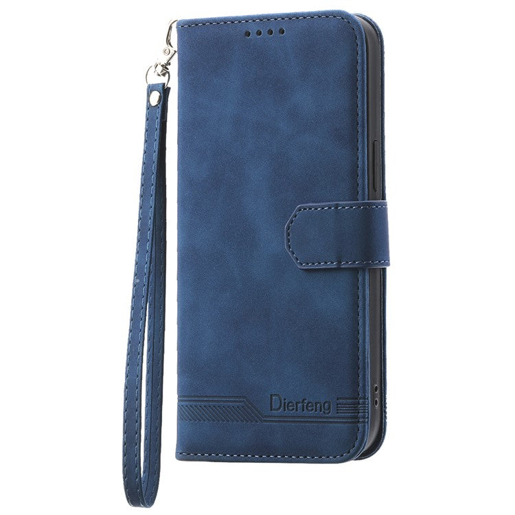 DIERFENG DF-03 For Realme 14 Pro+ 5G Leather Case Lines Imprint Wallet Phone Cover - Blue