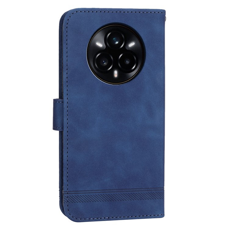 DIERFENG DF-03 For Realme 14 Pro+ 5G Leather Case Lines Imprint Wallet Phone Cover - Blue