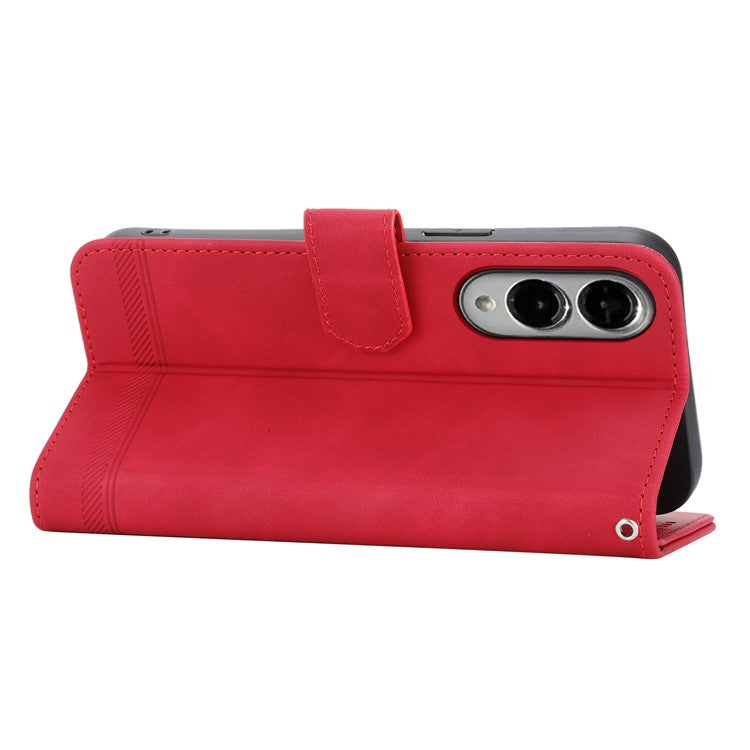 DIERFENG DF-03 For Samsung Galaxy S25 Edge Leather Case Lines Imprint Wallet Phone Cover - Red