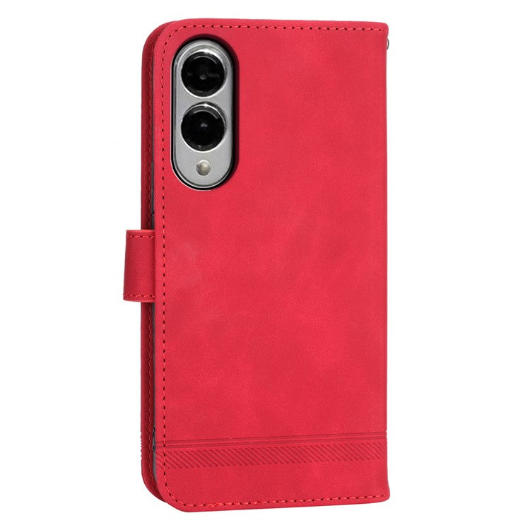 DIERFENG DF-03 For Samsung Galaxy S25 Edge Leather Case Lines Imprint Wallet Phone Cover - Red