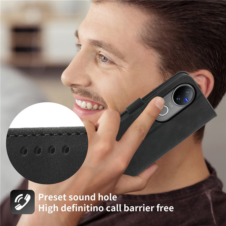 DIERFENG DF-03 For vivo V50 5G Leather Case Lines Imprint Wallet Phone Cover - Black