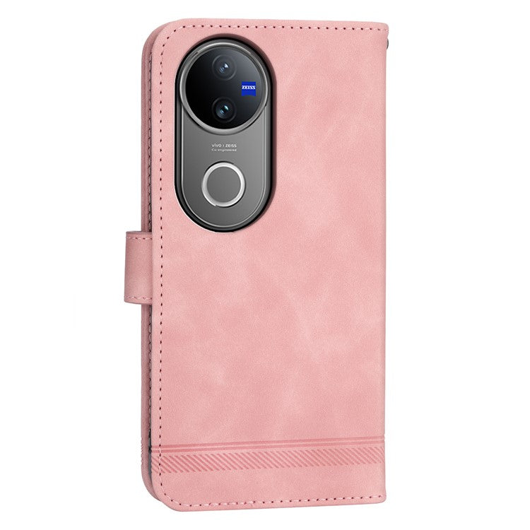 DIERFENG DF-03 For vivo V50 5G Leather Case Lines Imprint Wallet Phone Cover - Pink