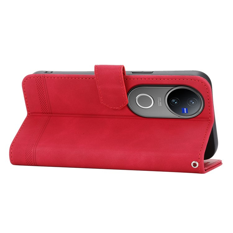 DIERFENG DF-03 For vivo V50 5G Leather Case Lines Imprint Wallet Phone Cover - Red