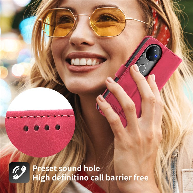 DIERFENG DF-03 For vivo V50 5G Leather Case Lines Imprint Wallet Phone Cover - Red