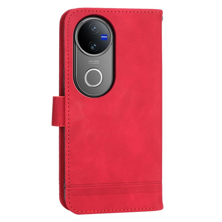 DIERFENG DF-03 For vivo V50 5G Leather Case Lines Imprint Wallet Phone Cover - Red