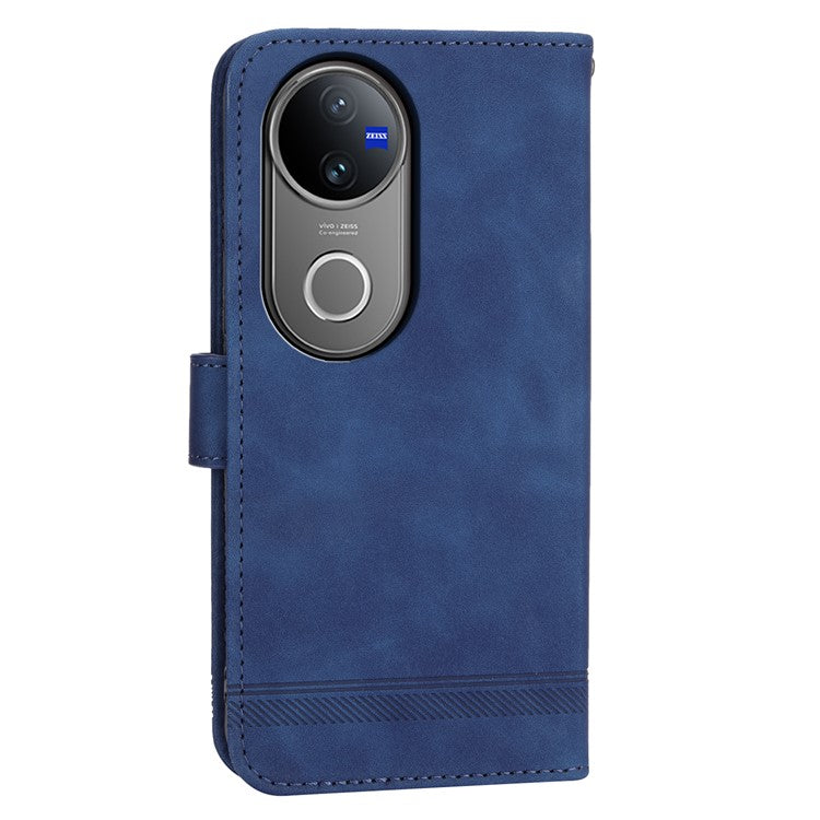 DIERFENG DF-03 For vivo V50 5G Leather Case Lines Imprint Wallet Phone Cover - Blue