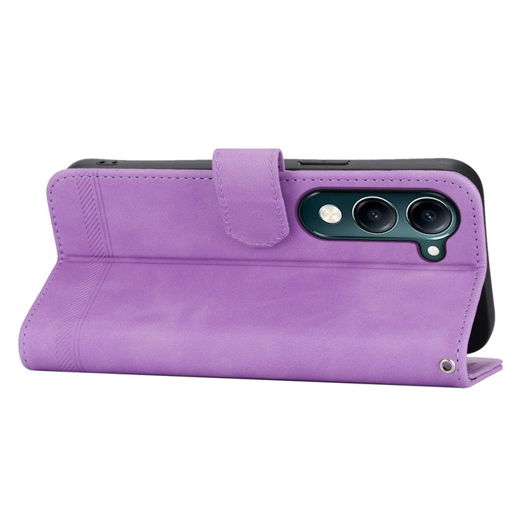 DIERFENG DF-03 For vivo Y04 4G  /  Y29s 5G Leather Case Lines Imprint Wallet Phone Cover - Purple