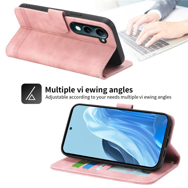 DIERFENG DF-03 For vivo Y04 4G  /  Y29s 5G Leather Case Lines Imprint Wallet Phone Cover - Pink