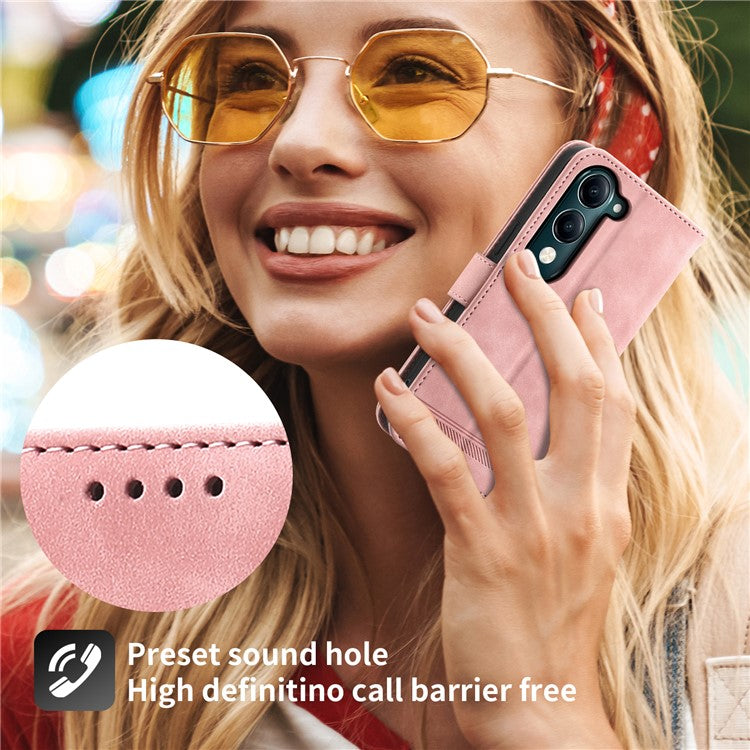 DIERFENG DF-03 For vivo Y04 4G  /  Y29s 5G Leather Case Lines Imprint Wallet Phone Cover - Pink