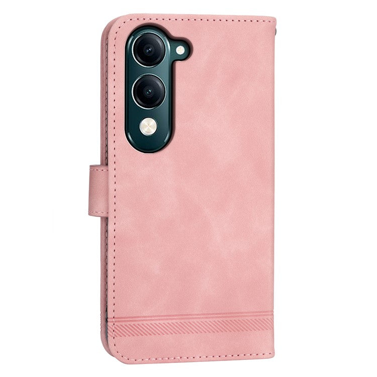 DIERFENG DF-03 For vivo Y04 4G  /  Y29s 5G Leather Case Lines Imprint Wallet Phone Cover - Pink