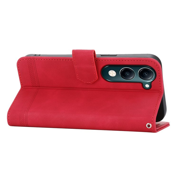 DIERFENG DF-03 For vivo Y04 4G  /  Y29s 5G Leather Case Lines Imprint Wallet Phone Cover - Red