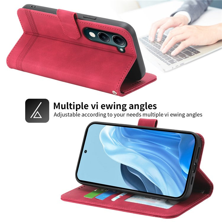 DIERFENG DF-03 For vivo Y04 4G  /  Y29s 5G Leather Case Lines Imprint Wallet Phone Cover - Red