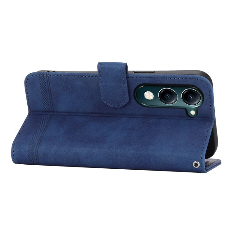 DIERFENG DF-03 For vivo Y04 4G  /  Y29s 5G Leather Case Lines Imprint Wallet Phone Cover - Blue
