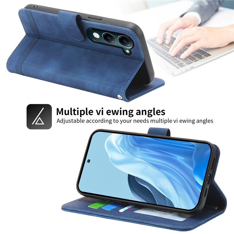 DIERFENG DF-03 For vivo Y04 4G  /  Y29s 5G Leather Case Lines Imprint Wallet Phone Cover - Blue