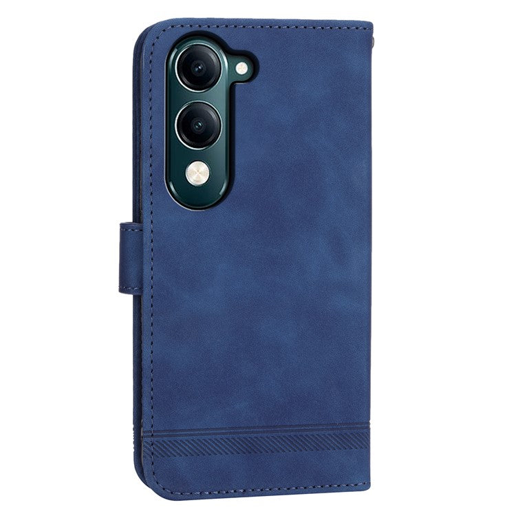 DIERFENG DF-03 For vivo Y04 4G  /  Y29s 5G Leather Case Lines Imprint Wallet Phone Cover - Blue