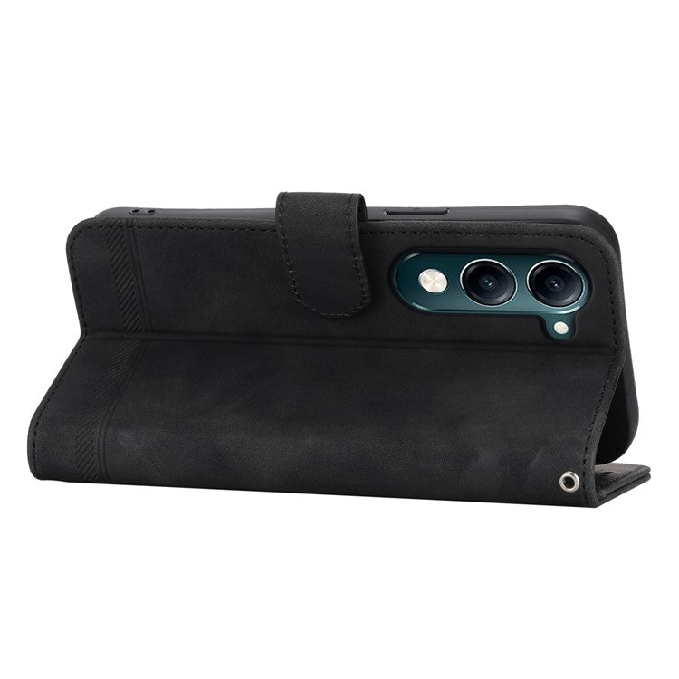 DIERFENG DF-03 For vivo Y04 4G  /  Y29s 5G Leather Case Lines Imprint Wallet Phone Cover - Black