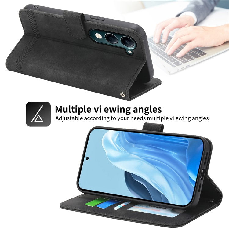 DIERFENG DF-03 For vivo Y04 4G  /  Y29s 5G Leather Case Lines Imprint Wallet Phone Cover - Black