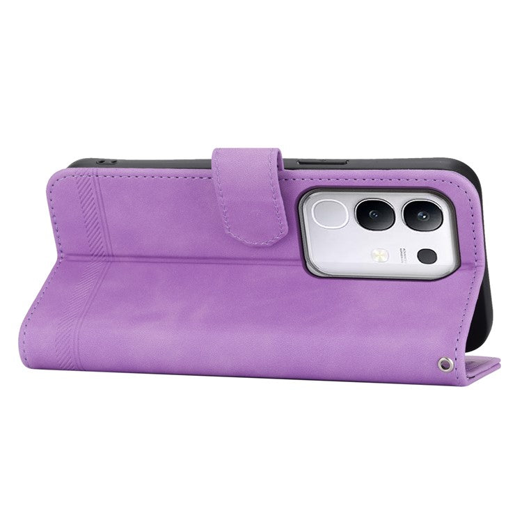 DIERFENG DF-03 For vivo Y29 4G Leather Case Lines Imprint Wallet Phone Cover - Purple
